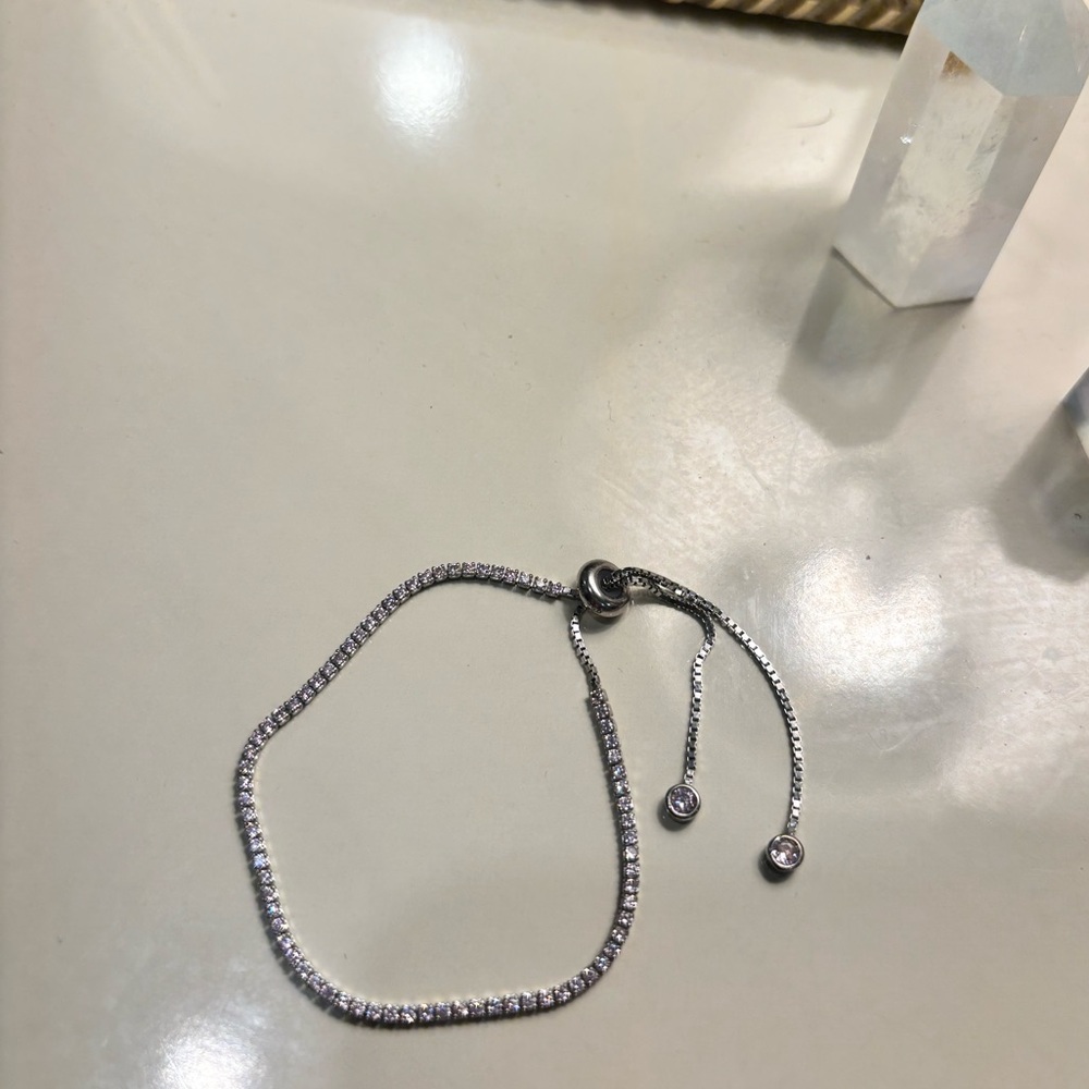 Sterling Silver Adjustable Light Pink Stone Bracelet